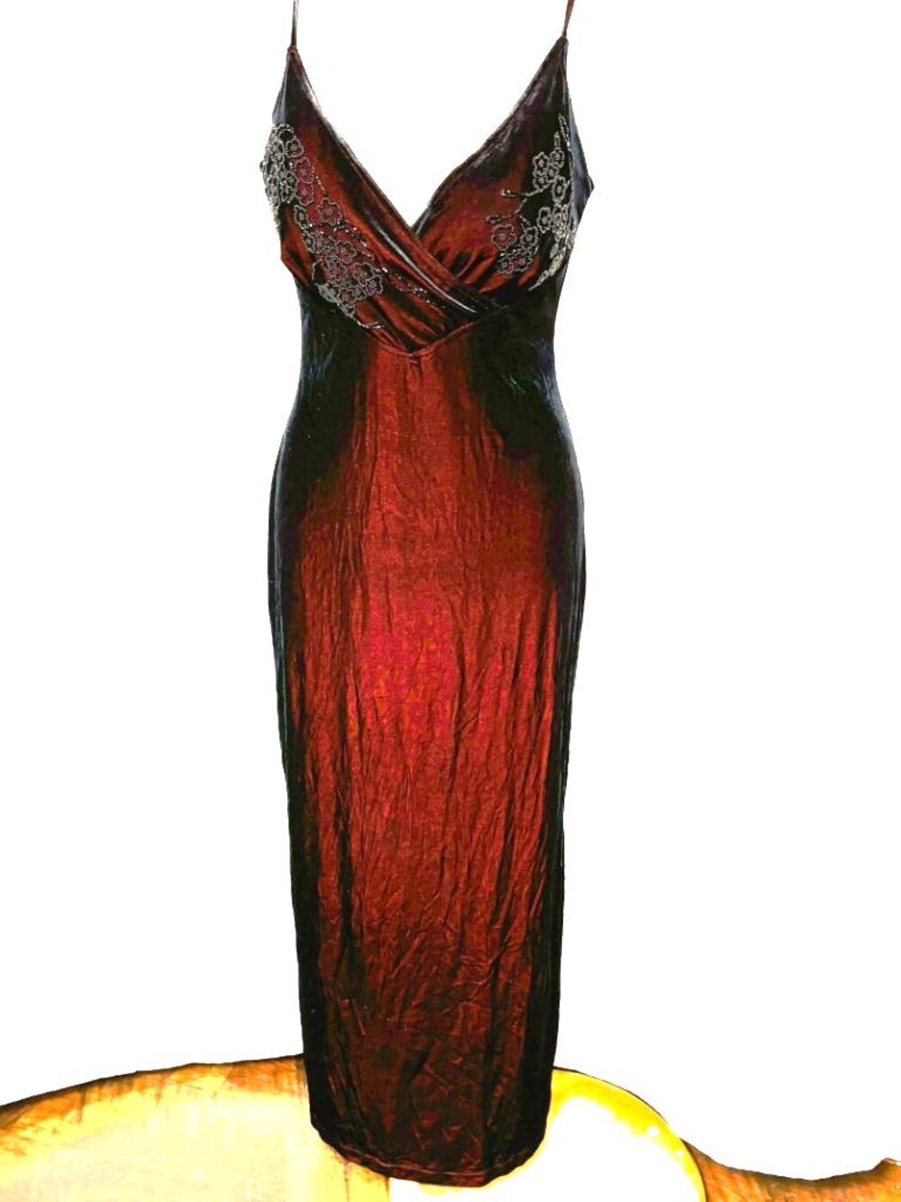 * Vtg Scene Y2K Burgundy Panne Velvet Body Skimming Maxi dress Sz 13 - Picture 2 of 16